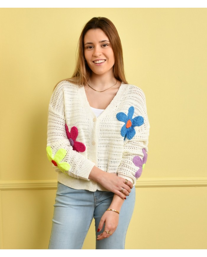 Casaco de malha com flores