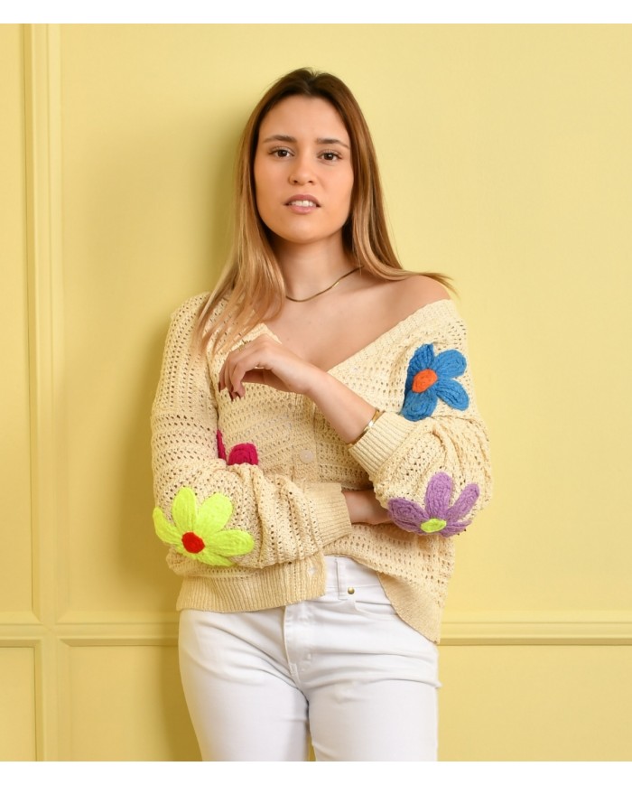 Casaco de malha com flores