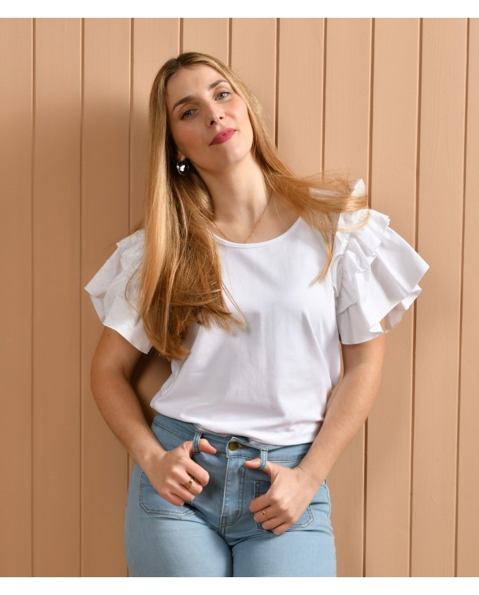 T-shirt folhos mangas